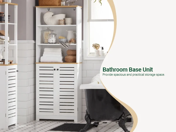 SoBuy BZR44-W Badezimmer Badschrank Aufbewahrungsschrank Badezimmerschrank mit 3 Fächern und Lamellentür Küchenschrank Badmöbel – Detail 2