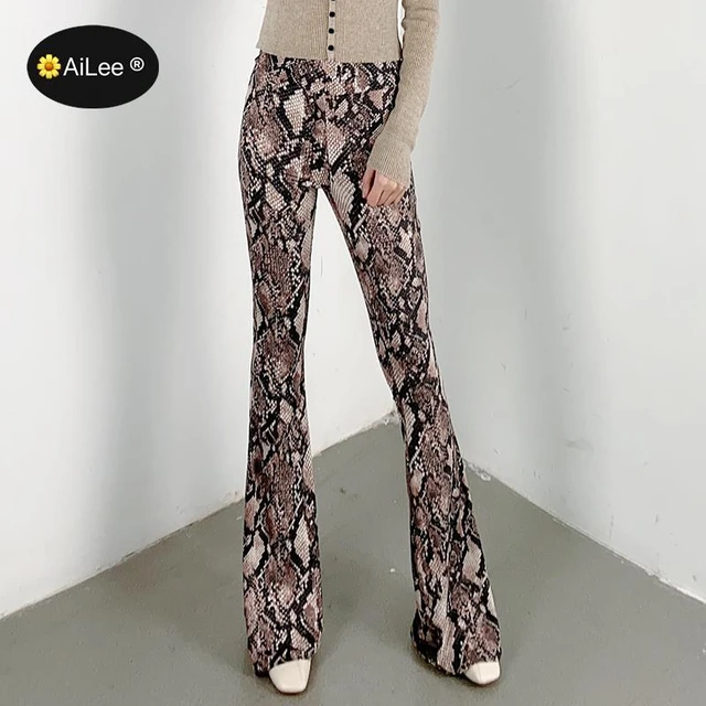 Fashion Snakeskin Pattern Flare Pants E-girl Vintage Slim Animal Print High  Waist Long Pants Wild Autumn 90s Summer Outfits - AliExpress