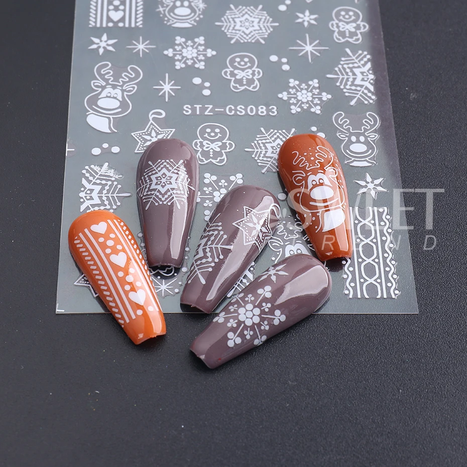 2pcs 3D White/Rose Gold Christmas Nail Sticker New Year Snowflake Decal Holographic Elk Gingerbread Man Slider Manicure Decor