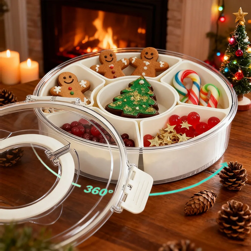 1pc Rotating Fridge Storage Box with 360° Spin,Sealed Leak-Proof Lid, Plastic Container Suitable for Christmas,Space-Saving