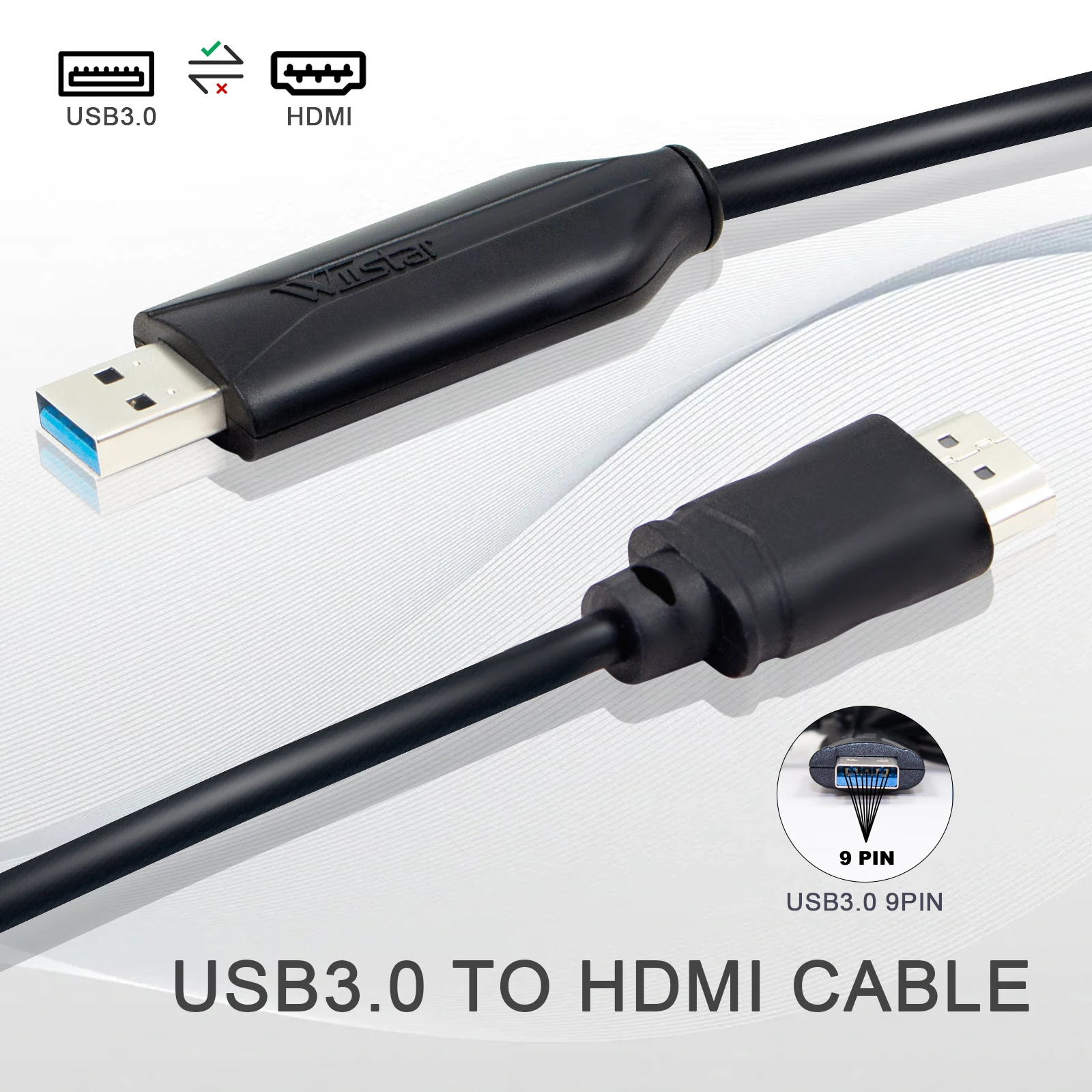 Кабель-адаптер високої чіткості USB 3.0 – HDMI довжиною 1,5 М із вбудованим драйвером, Plug and Play, підходить для Windows/Mac/Android