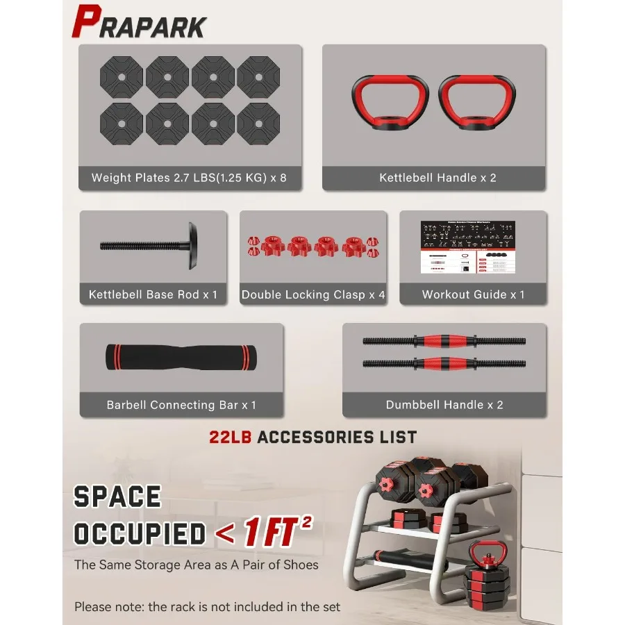 4-in-1 Adjustable Dumbbell Set – Octagonal Anti-Roll Design, Non-Slip Grip, Versatile Weights with Barbell, Kettlebell, Push-Up