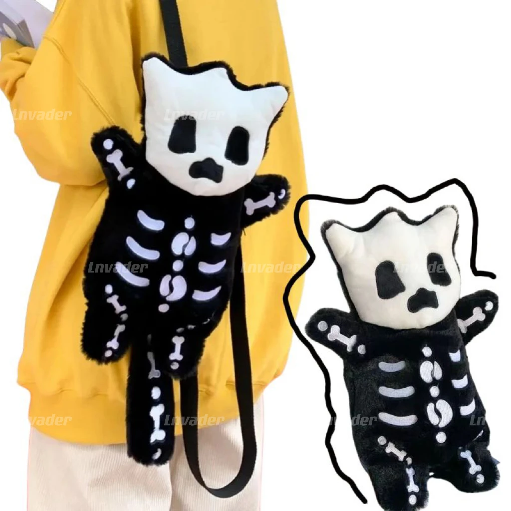 Skull Plush Backpack Gothic Water Bottle Bag Goth Doll Backpack Female Winter Furry Bag Skull Shape Bag Skeleton Birthday Gift 10l backpack water repellent bag