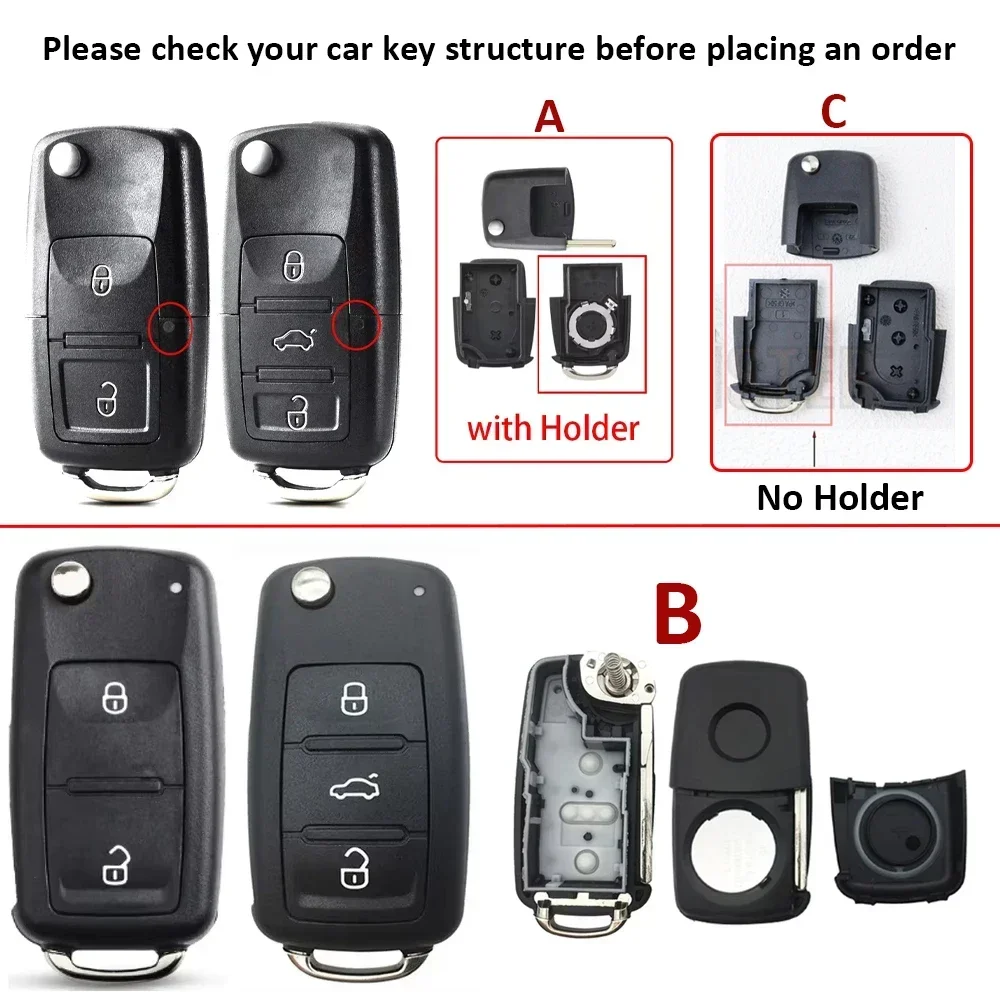 Car Key Fob Case Shell Housing for Vw B5 for Volkswagen Beetle/Caddy/Passat/Golf/Jetta/Polo/Scirocco/Tiguan/Touran/Skoda/Seat key case car key shell key cover folding car key shell fob cover