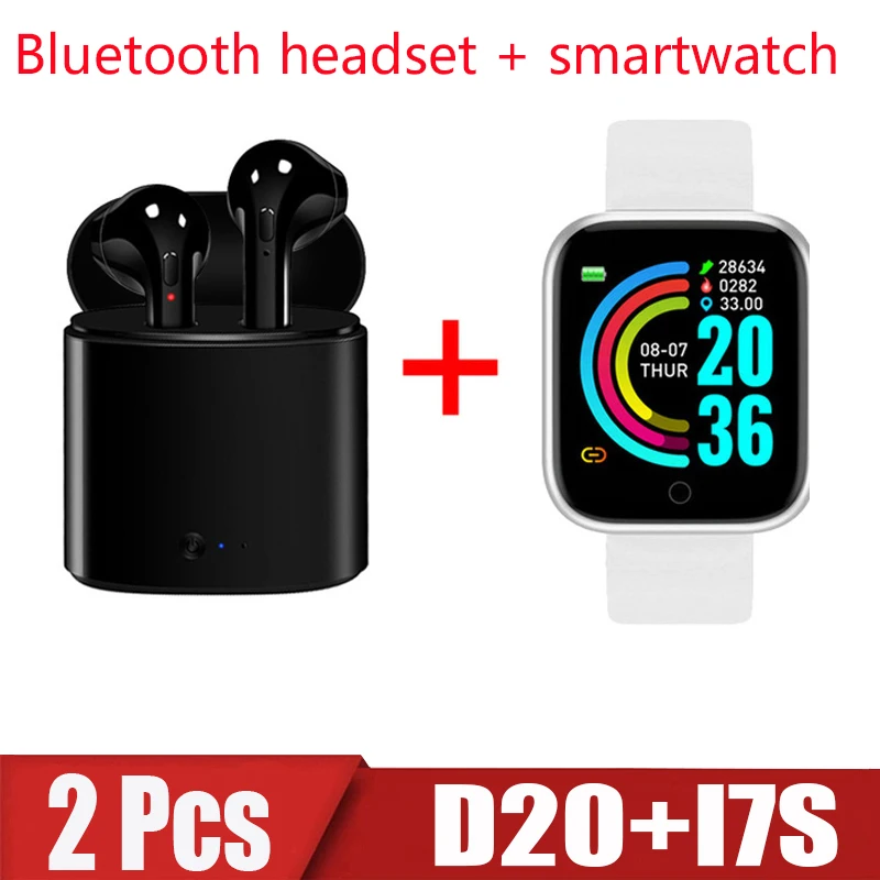 

2Pcs Y68 smartwatch Bluetooth digital watch Sports pedometer i7S Wireless Bluetooth headsets D20 Smart bracelet PK D18 D13 Y78