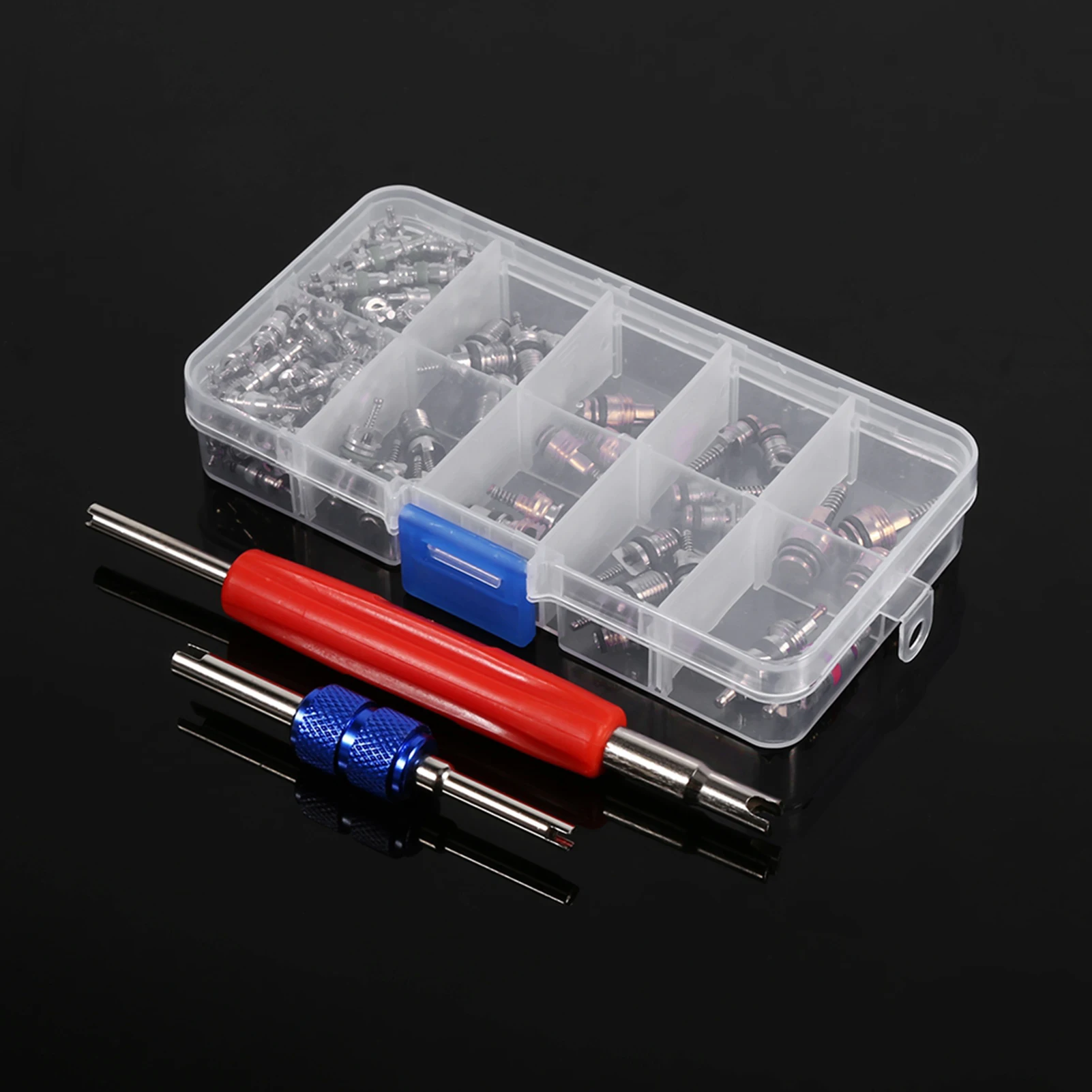 102pcs Car Air Assortment A/C AC Shrader R134a/R12 Refrigeration Tire Valve Stem Cores Tool Kit Auto Accessories