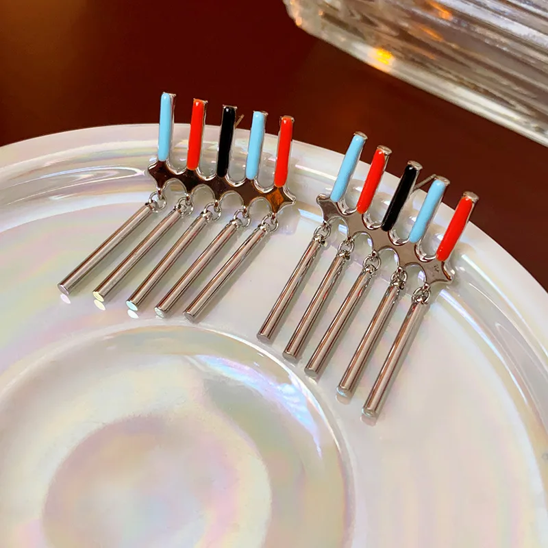 Bilincolor Colored Enamel Metal Cylindrical Earrings