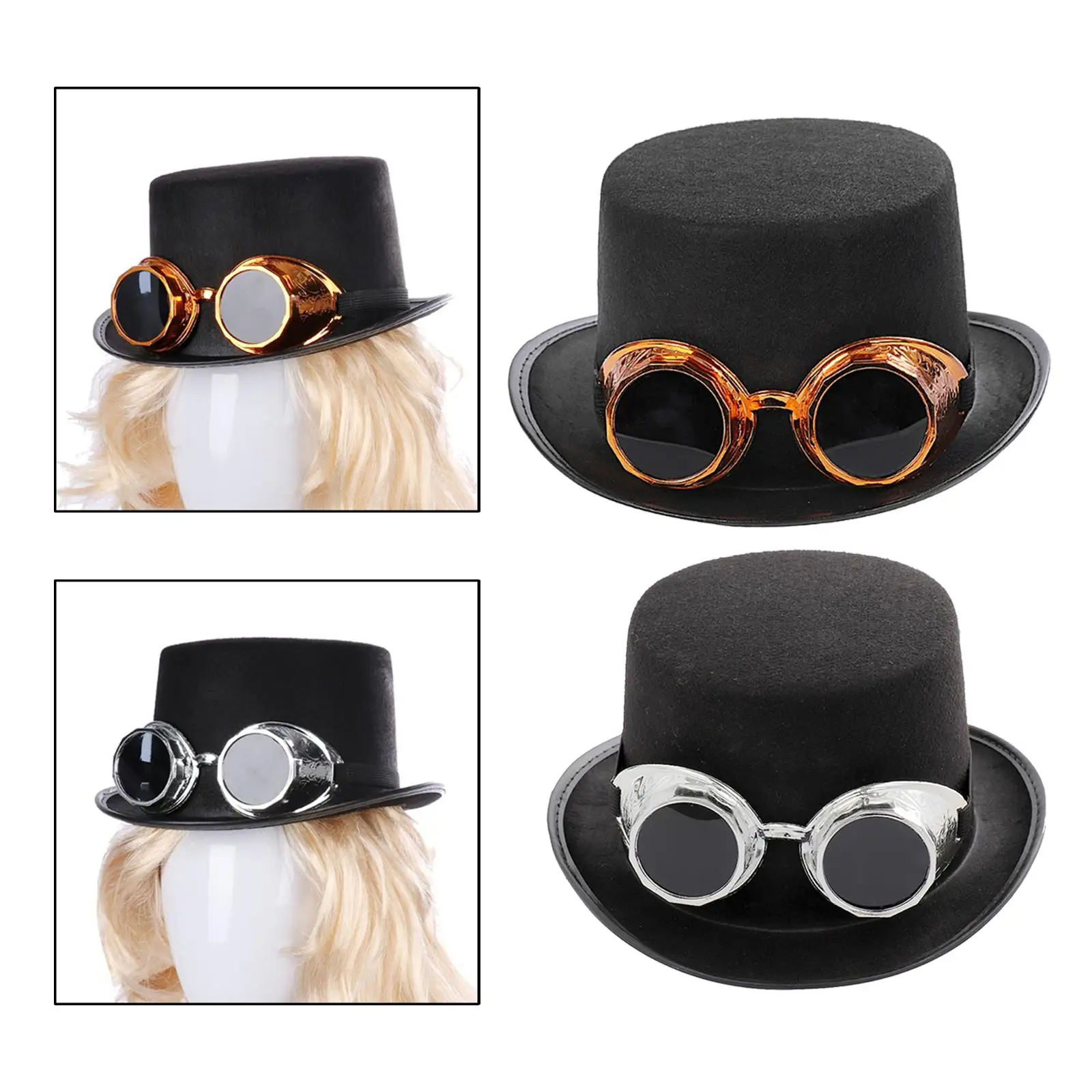 Cosplay Hat Goth Steampunk Top Hat with Goggles Cosplay Costume Hat for Men and Women