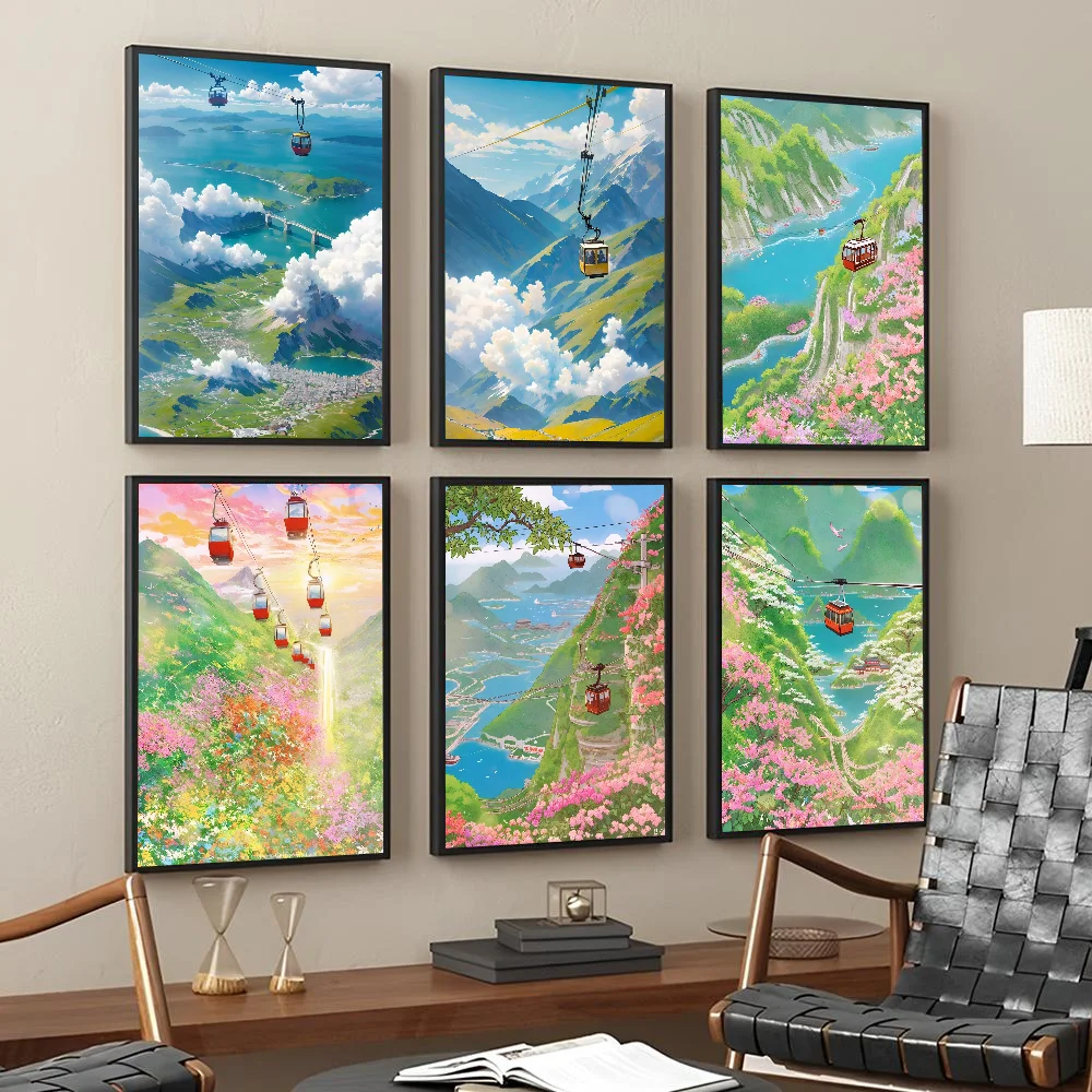 

Landscape Painting Cable Car Poster Paper Print Home Living Room Bedroom Entrance Bar Restaurant Cafe Art Painting Decoration