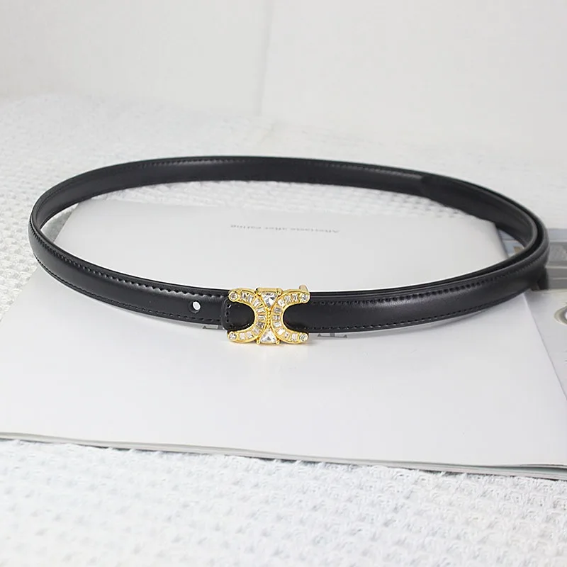 Double C Diamond Women's Belt Versatile Dress Pants Belt Thin Women New Fashion Decoration