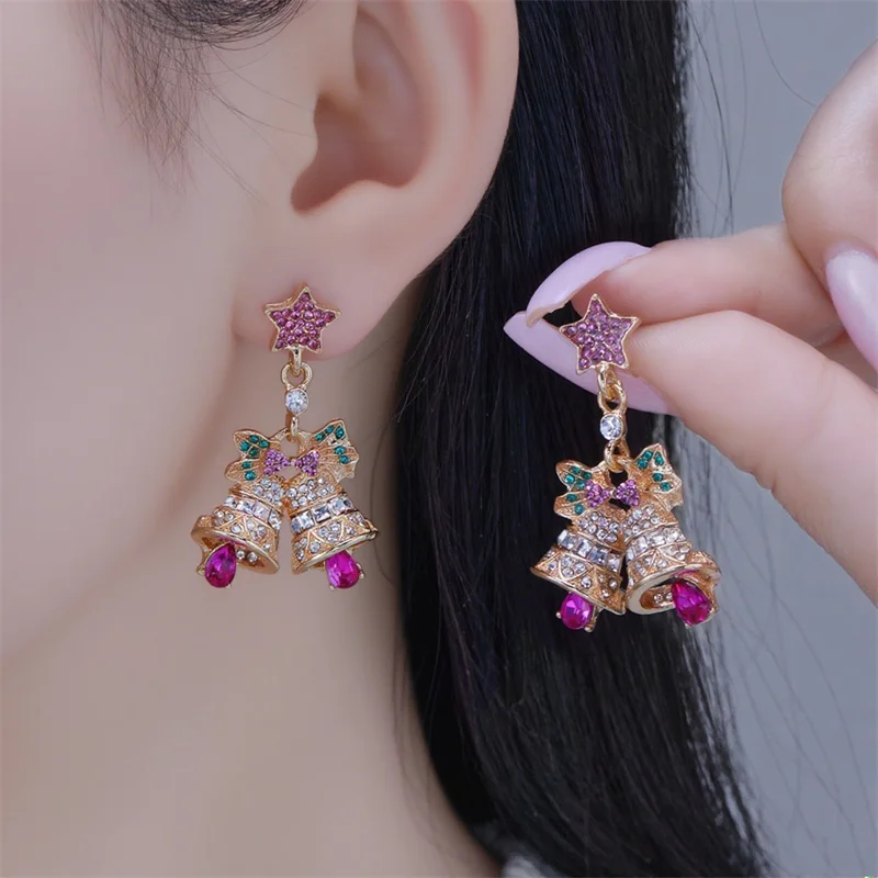 Licht Luxus Bunte Zirkon Weihnachten Glocken Ohrringe für Frauen Elegante Grüne Baum Schneeflocke Tropfen Ohrringe Neue Jahr Schmuck Geschenk – Detail 11