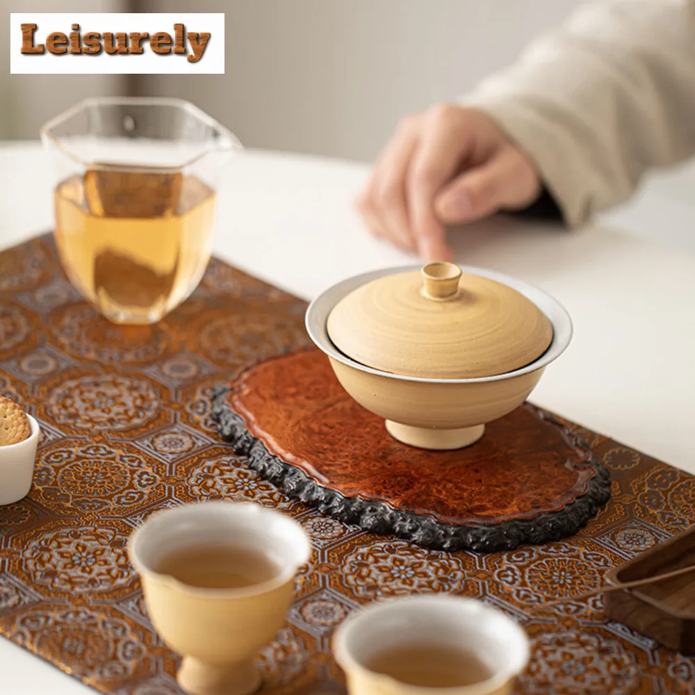 180ml Handmade Powder Yin Gaiwan Creative Gold Ingot  Tea Tureen Household Tea Maker Cover Bowl Retro Cafes Supplies Decoration