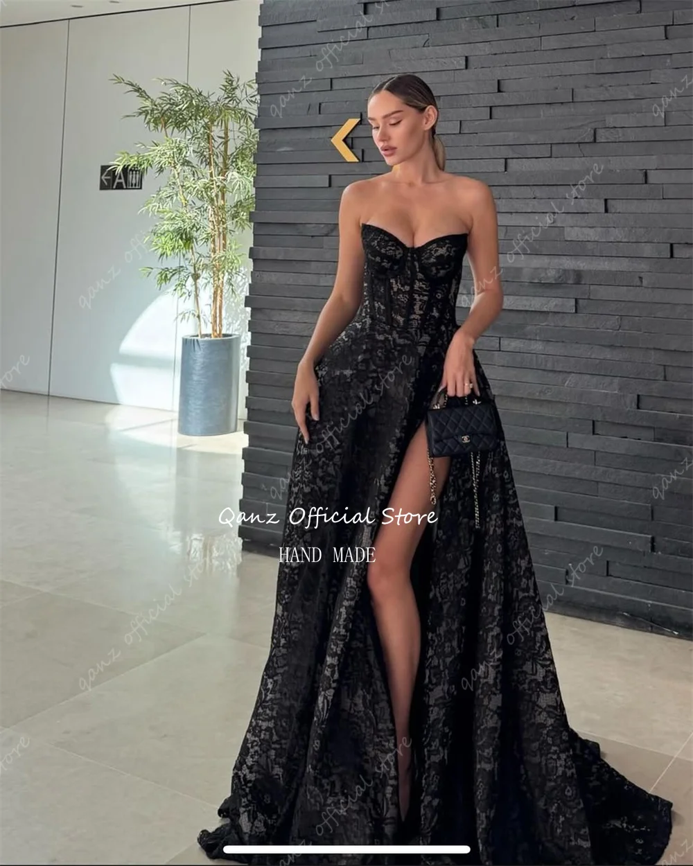 Qanz Black Lace Prom Party Dresses Formal Dresses Woman Customized