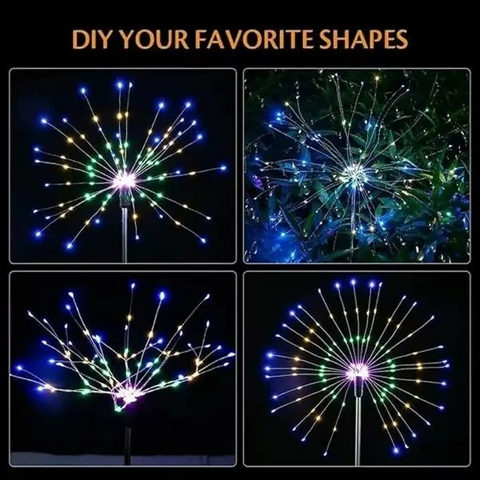 Solar Outdoor Firework Lights 200 LED Waterproof 2 Modes Decorative for Party Garden Footpath
