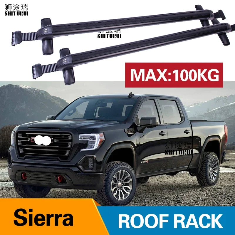 

2Pcs Roof bars For GMC Sierra, 4-dr Double Cab, 14-18/*15- Crew Aluminum Alloy Side Bars Cross Rails Roof Rack Luggage