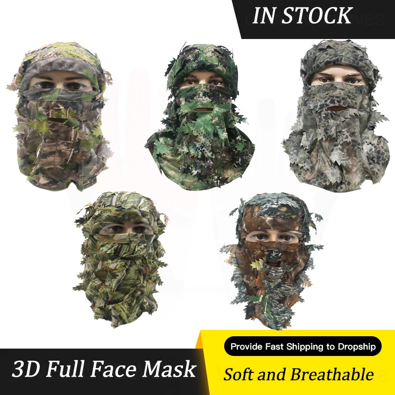 Men 3D Camouflage Balaclava Hat Full Face Mask Outdoor Hunting Hood Cap 3D Full Face Cover Mask Headwear Bandana Neck Gaiter Hat