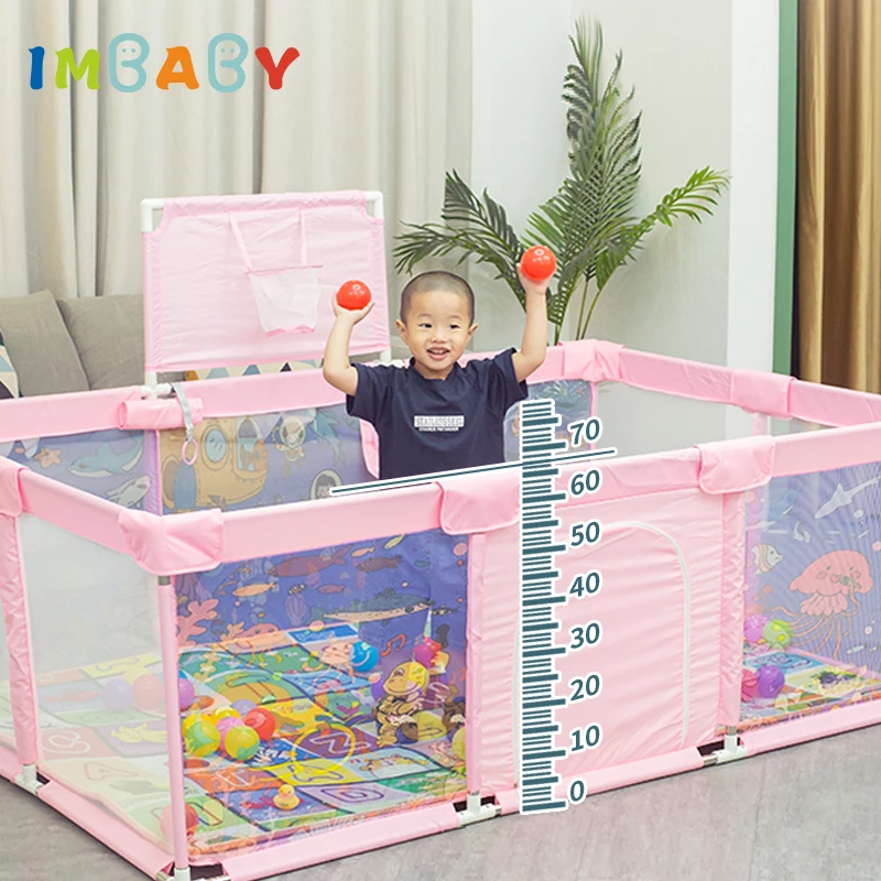 Baby Playpen Cartoon Pattern With Toy Ball Frame