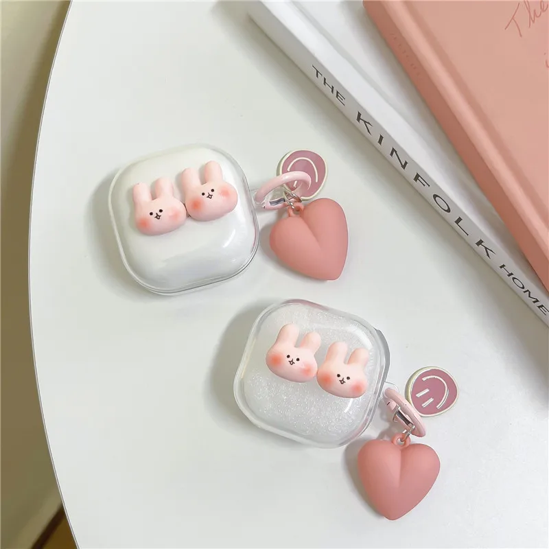 Custodia Per Samsung Galaxy Buds Live/Pro/Buds2 Cute Rabbit Protezione Per Auricolari Trasparente Con Portachiavi A Cuore Per Galaxy Buds2 Pro