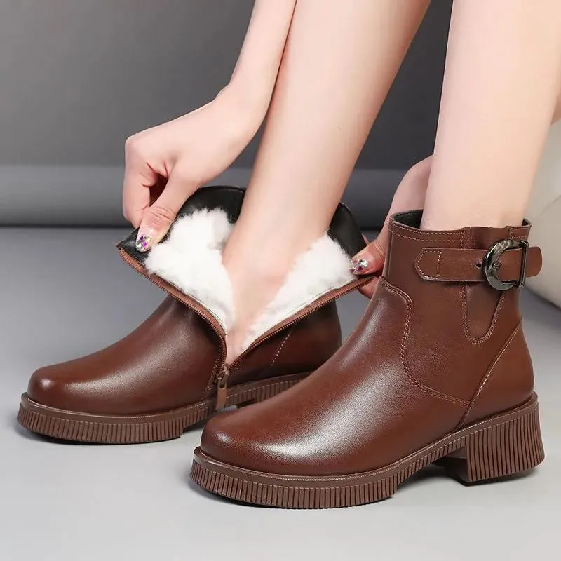 

Classic Pu Leather Winter Women Boots 2022 Ankle Boots Fashion Retro Platform Shoes Woman Round Toe Ladies Shoes Ladies Shoes