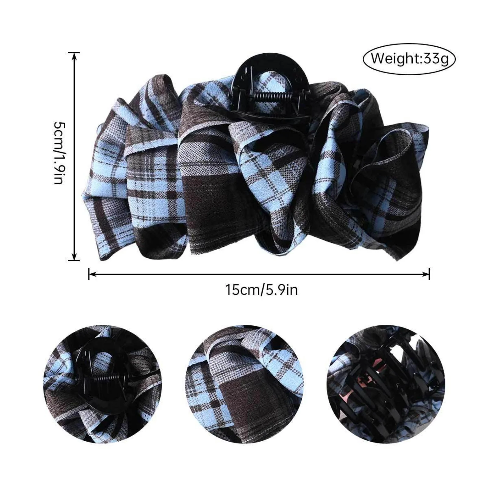 1PC Korean Academy Style Plaid Hair Claw, Scrunchie Design Hair Clip,Black Blue Plaid Hair Accessories,Stylish Updo Hair Decor