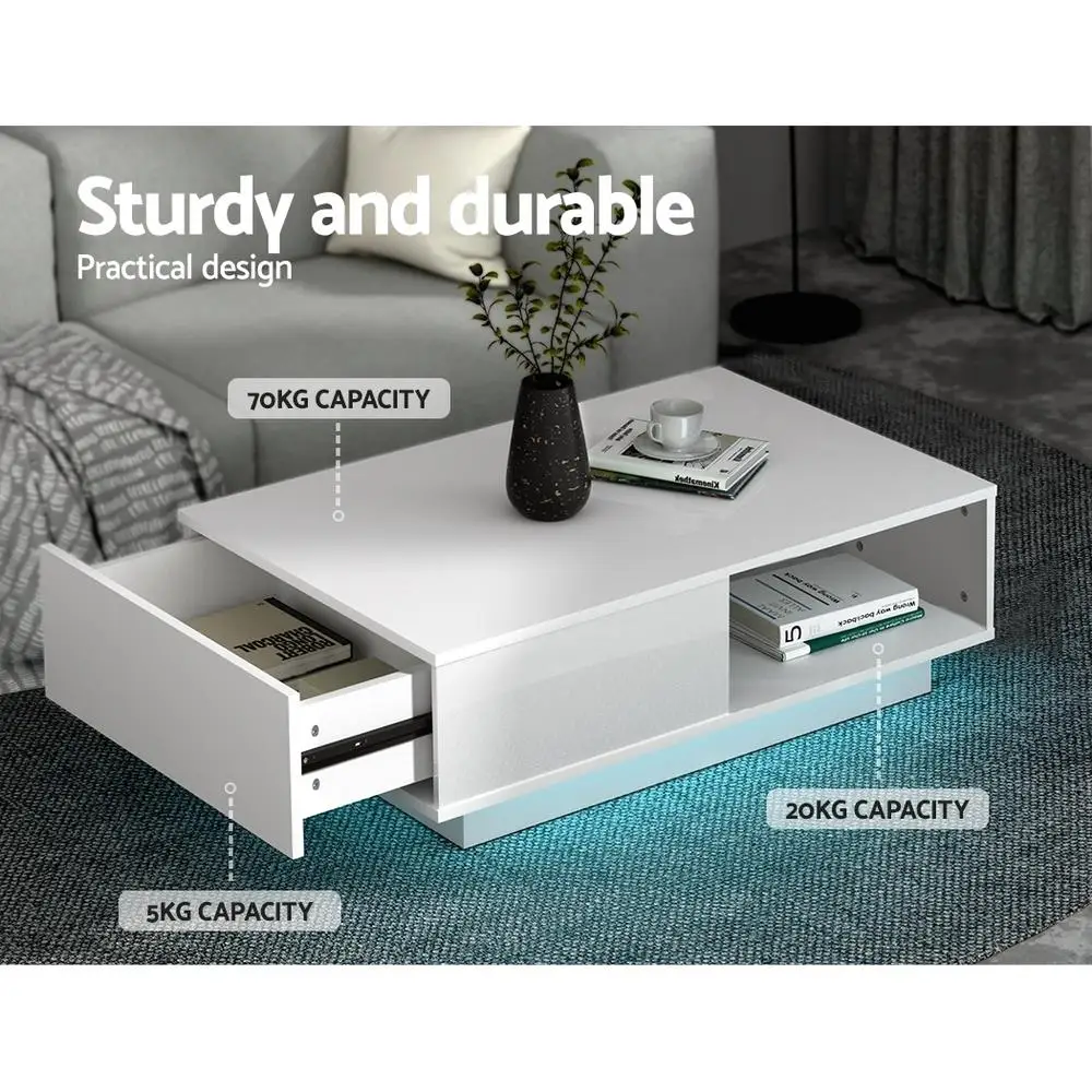 Stylish Artiss Coffee Table with Led Lights White