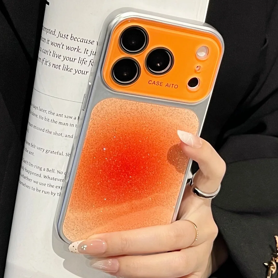 Dyeing Gradient Glitter Phone Case 17 Luxury Shining Cover For Iphone 16 Max 15Pro 14 Pro Plating Shell_voghion.com
