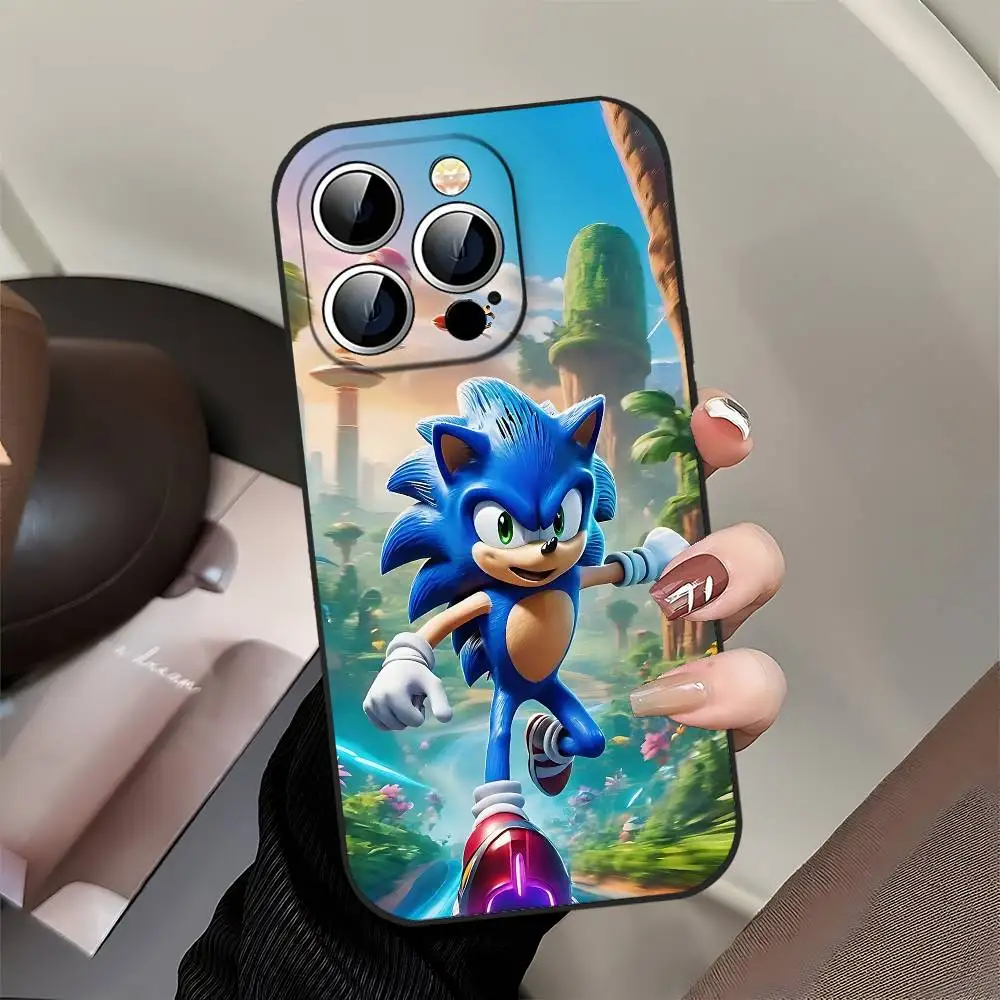 카툰-소닉스 폰 케이스 블랙, 아이폰 17,16,15,11,13,14 프로 맥스, 플러스, X, Xr, Xs 맥스, 13미니에 적합