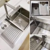 Kitchen sink, stainless steel kitchen sink with laundry board, faucet, easy to clean double bowl, 600mm/23.6in, Sink 3