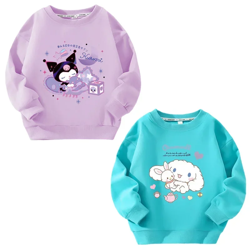 

Cartoon Sanrios Cinnamoroll Kuromi Printed Boys Girls' Fashion Pullover Sweater Top Kawaii Loose Round Neck Hoodies Clothing