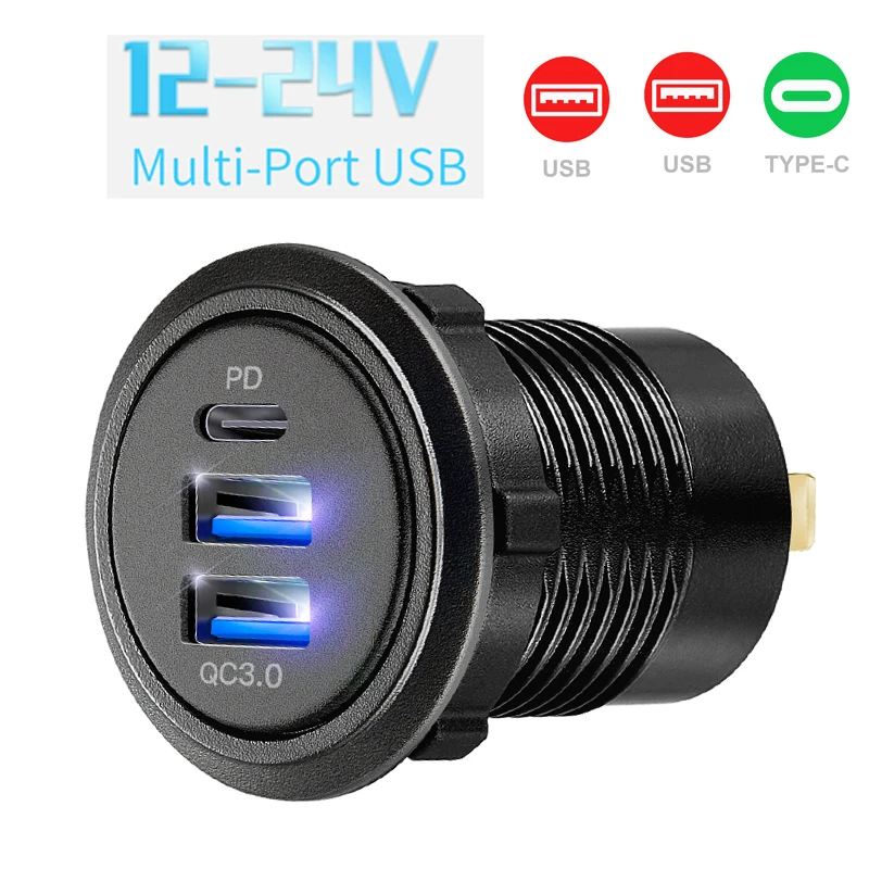 

Type c Fast usb socket quick charge 3. 0 USB Outlet PD USB-C & Two QC3.0 Ports For Boat Marine motorcycle truck