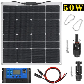 # 50W 18V ETFE Solar Panel with Connectors, Carabiners for Outdoor Energy Storage Solars Panels RV Charging Plate Camping Charge