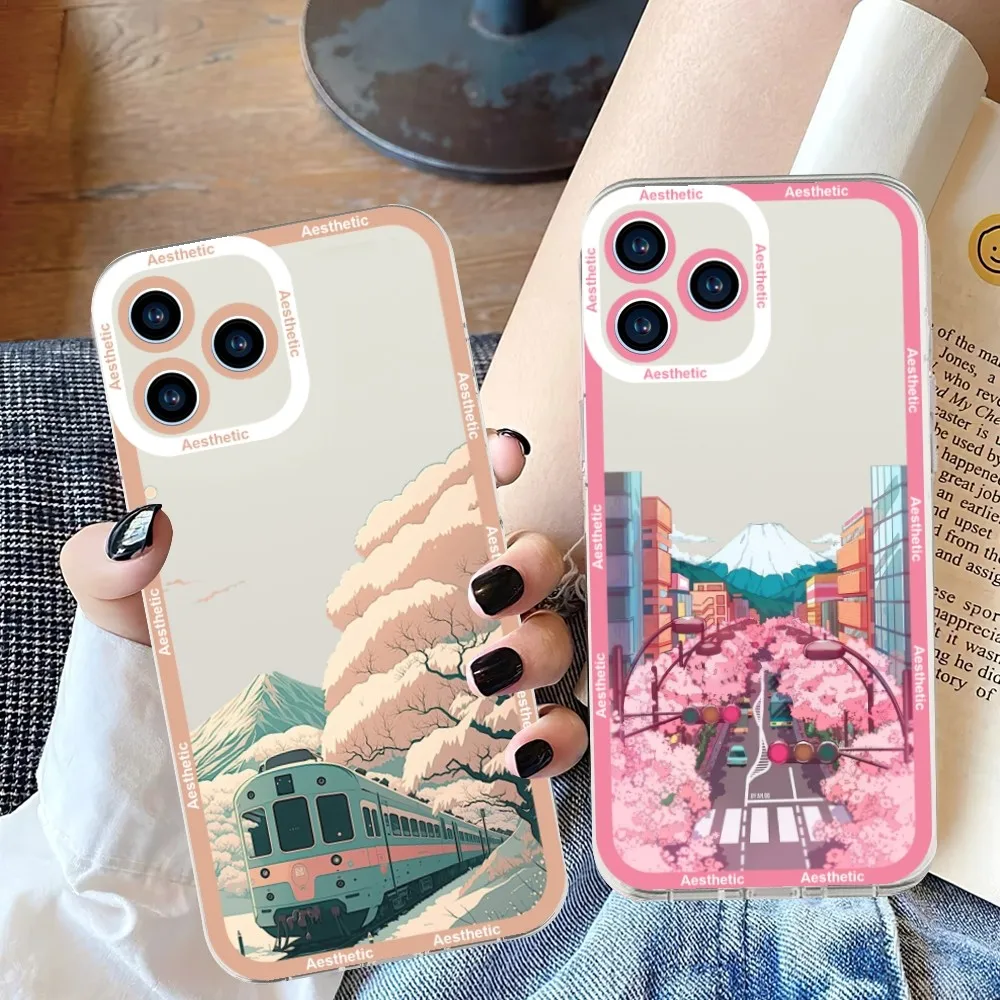 Custodia Per Telefono Giapponese Estetica Train Moun Fuji Per Samsung S 23 22 21 20 Ultra Plus Lite Trasparente Shell