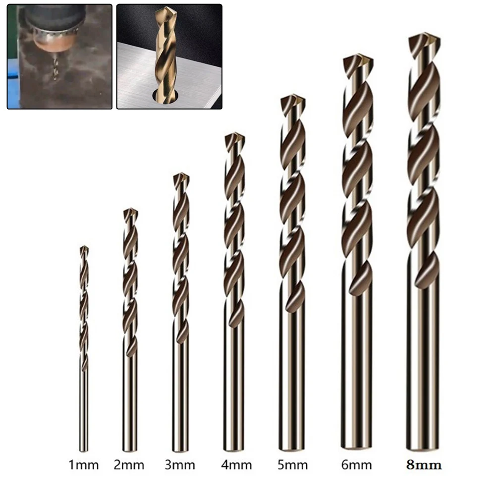 

7 Pcs HSS-Co M35 Drill Bit 1/2/3/4/5/6/8mm For Metal Stainless Steel Iron Aluminum Metal Pipe Drilling Power Tools Parts