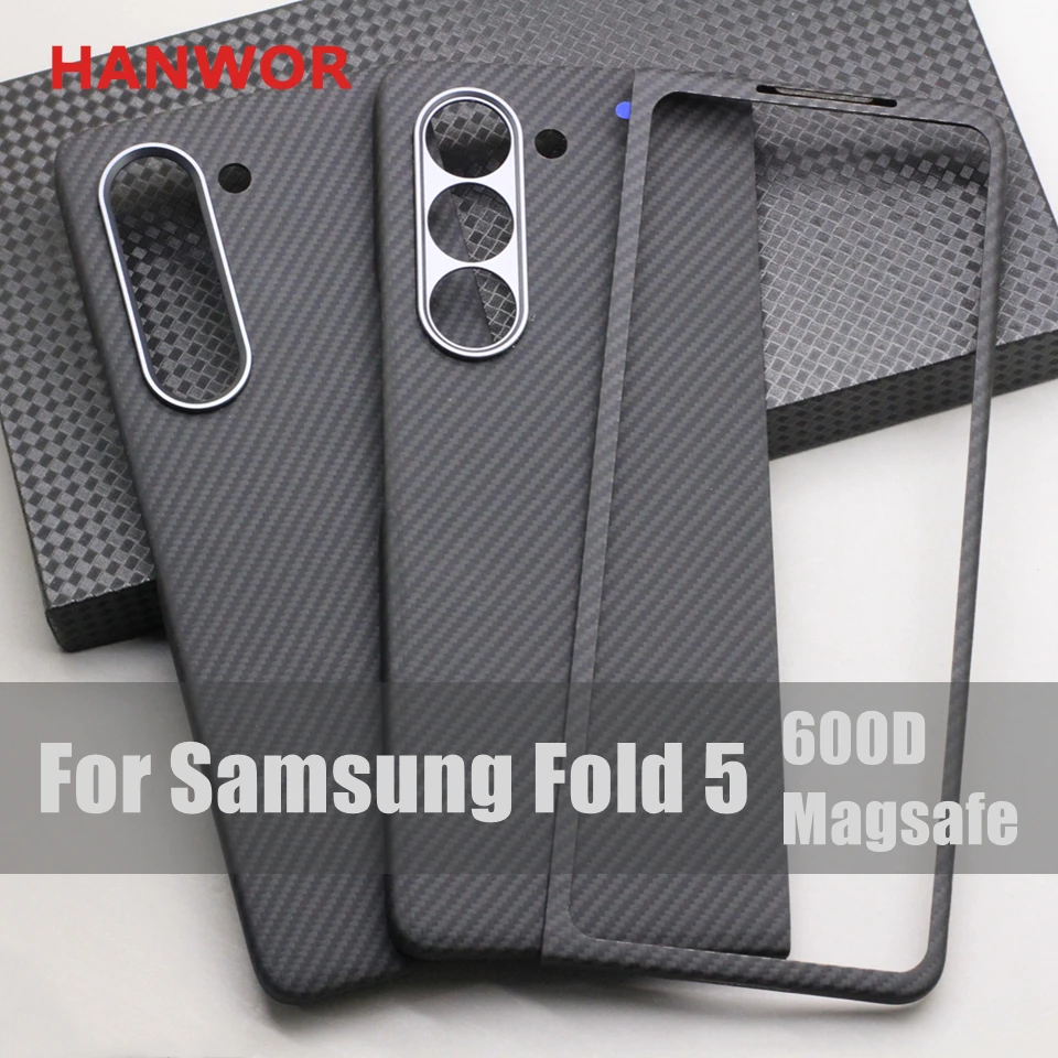 

HANWOR 600D Magnetic Carbon Fiber Foldable Case for Samsung Galaxy Z Fold 5 Aramid Fiber Fold 5 Cover Support Magsafe Charging