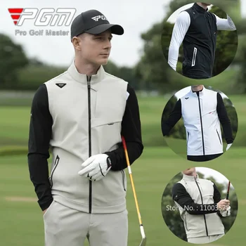 PGM Men Waterproof Golf Jackets Male Windproof Stand Collar Vest Men Warm Sleeveless Sport Coats Full Zipper Casual Waistcoats 1
