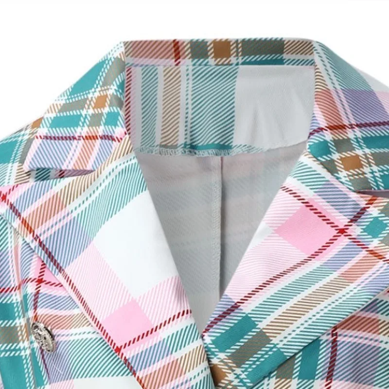 Autumn and Winter Women's Tailored Collar Button Pockets Plaid Slim Cardigan Fashion Casual Eleganthigh Street Long Sleeve Tops