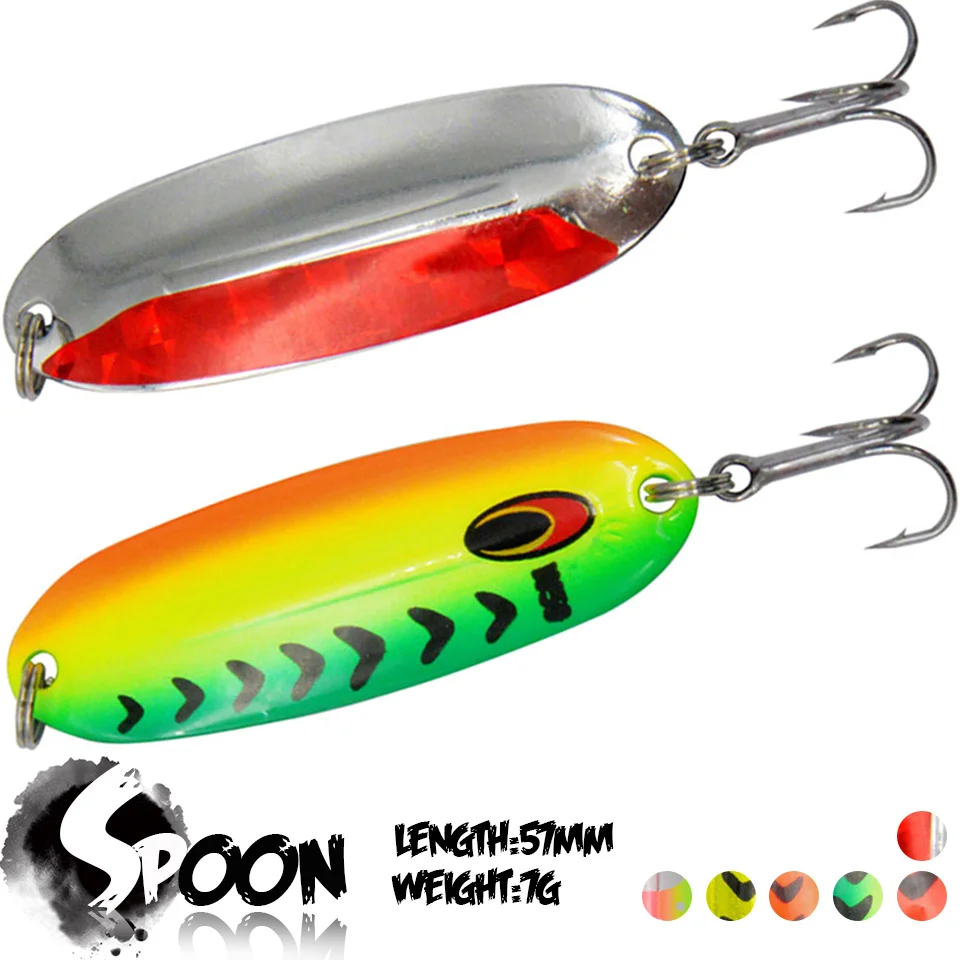 

1Pcs 57MM 7G Spoon Lure Sequins Spinner Hard Baits Artificial Metal Jigging Swimbait Noise Treble Hook Baits Bass Carp Fishing