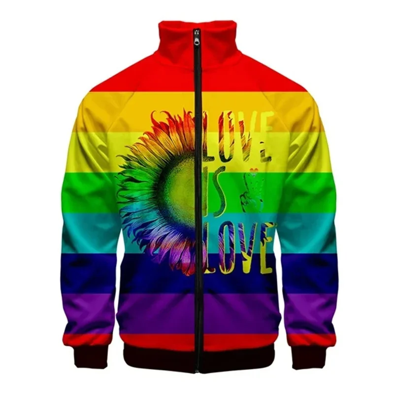 thumbnail image 1 of Chaqueta con cremallera y estampado 3D de arcoíris LGBT para hombres y mujeres, chaqueta holgada de manga larga con estampado del Día del Orgullo Gay, chaqueta con personalidad, top de calle, 1 of 4