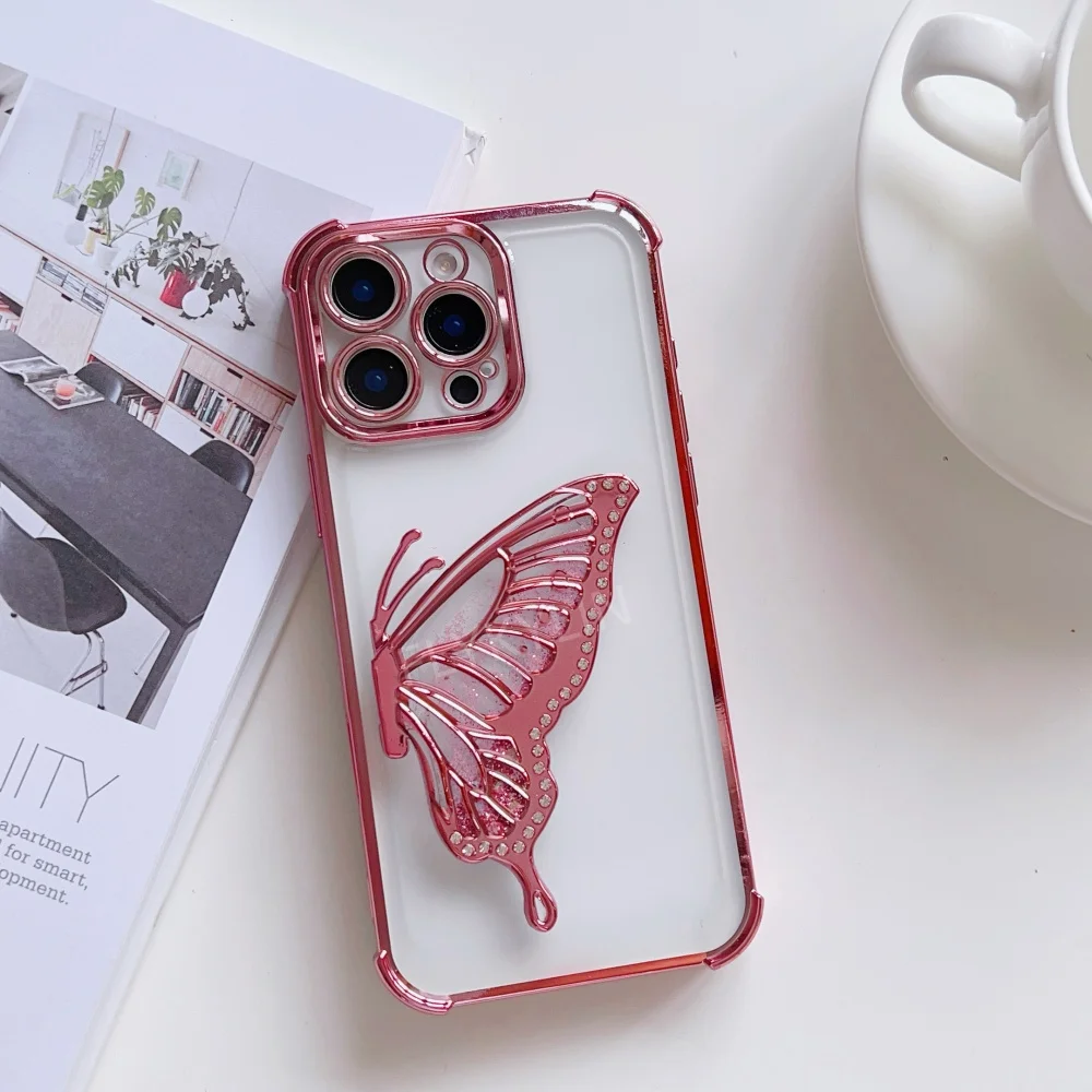 Electroplated Transparent Shiny Butterfly Bracket Phone Case