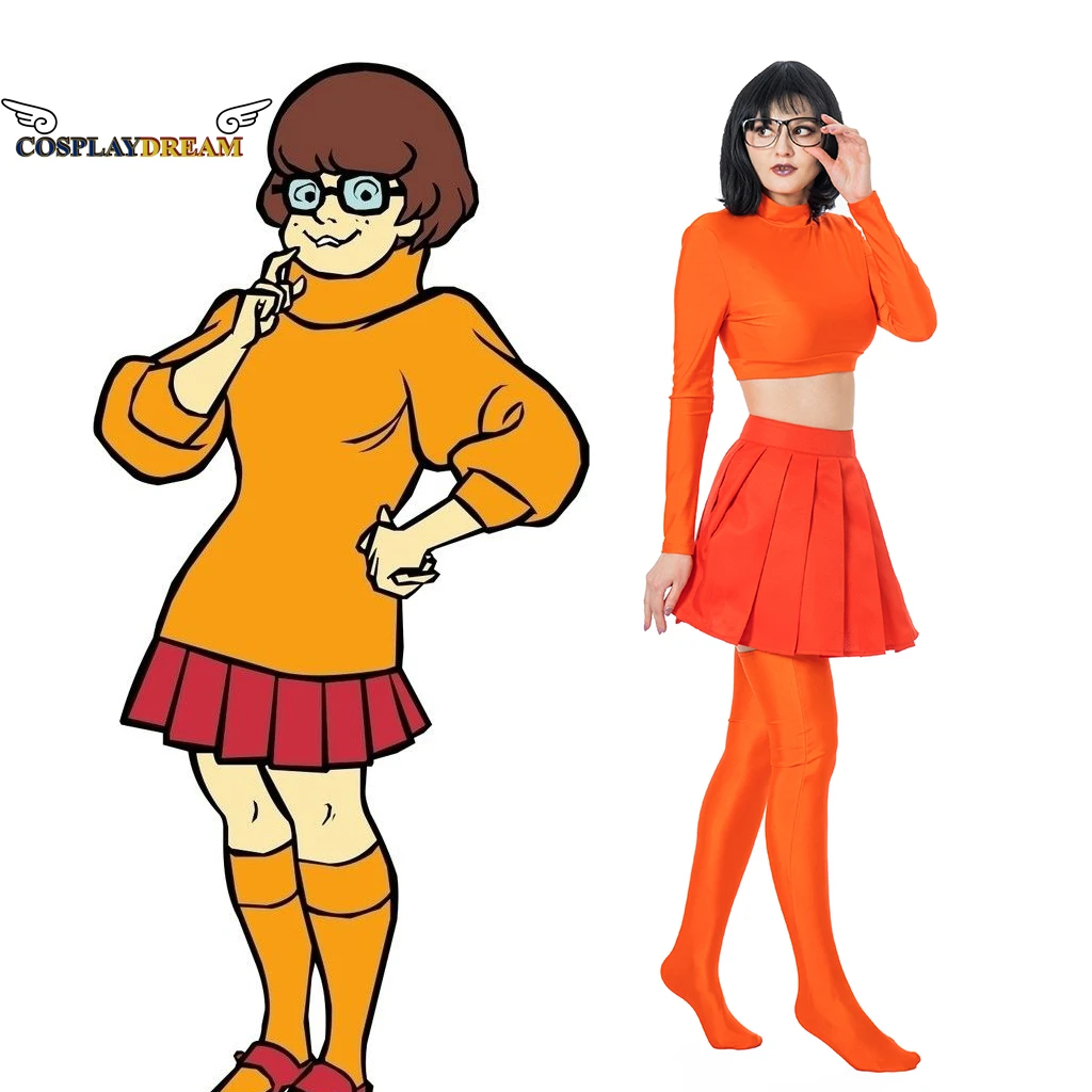 Scooby Doo Where Are You Velma Dinkley Cosplay Costume Dress Outfit Wig