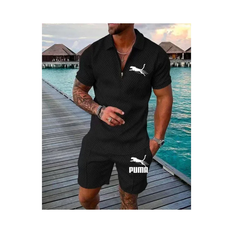 

Мужская летняя рубашка-поло на молнии с 3D-принтом и шорты, комплект из двух предметов, мягкая модная повседневная мужская спортивная одежда, 2024