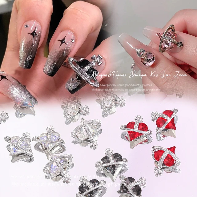 Big Heart Crystal Cross Nail Charms Gems Pink Clear AB Red Black Nail Art  Rhinestone Metal