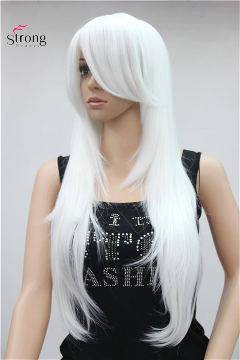 Synthetic Wig Long Layered Straight White Pink Silver Blonde Full Synthetic Wig Wigs