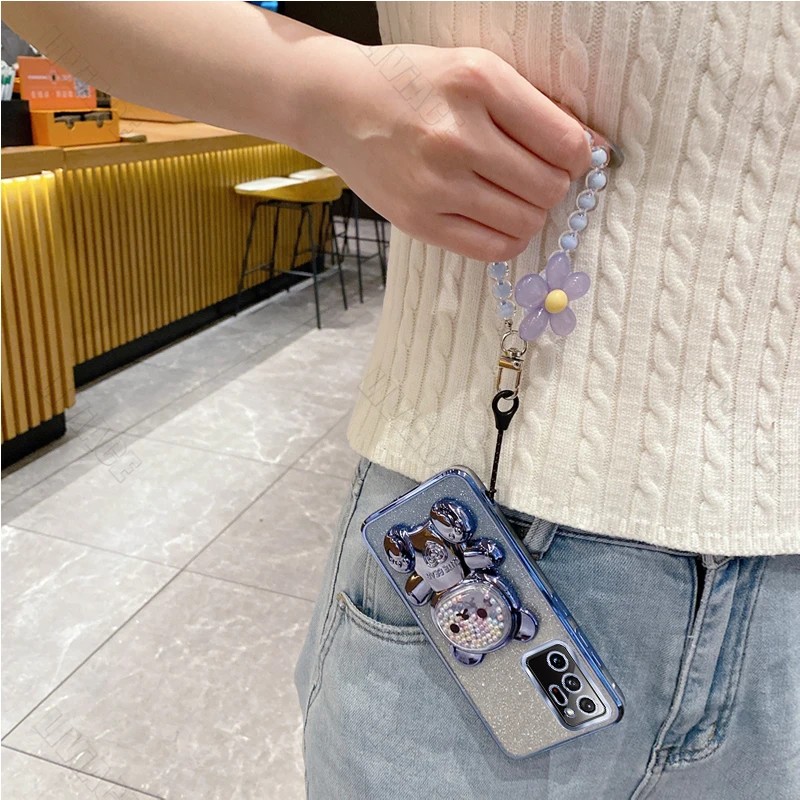 Floral Bear Strap Phone Holder Case with Stand for Samsung Galaxy Note Series