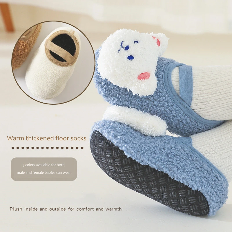 Cartoon Bear Baby Shoes Winter Thick Warm Newborn Shoes Non-slip Soled Soft Plush Toddler Kids Boy Girls Infant First Walkers 2