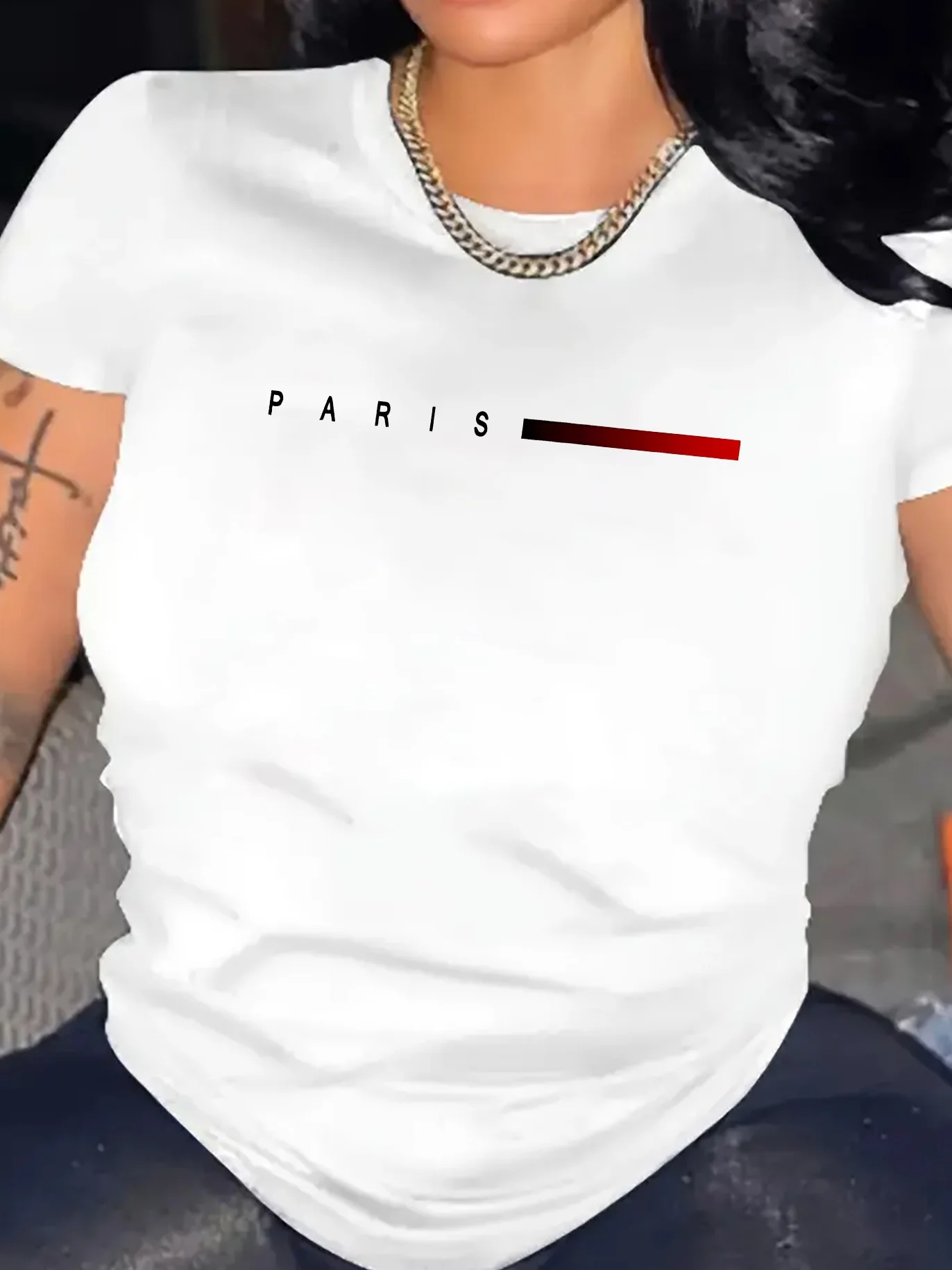 Paris Letter Print Plus Size T-shirt Women's Harajuku Short Sleeve Casual Women's T-shirt Clothing Street Tees Aesthetic Clothes 1