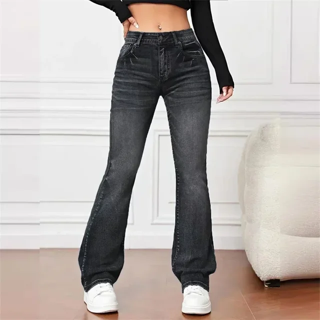 Femmes nouveau décontracté Micro Flares jean Vintage taille moyenne bouton épissure Denim pantalon femme bureau banlieue pantalon tendance Streetwear 5