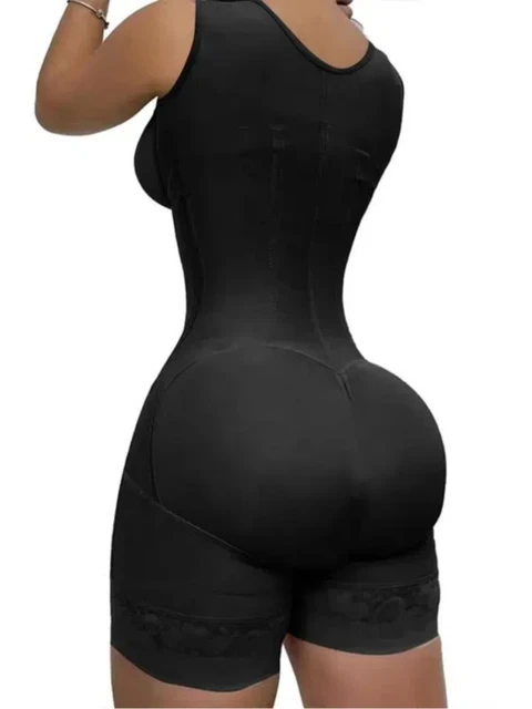 Women's Lace-Trimmed Shapewear Bodysuit - Tummy Control Corset with Adjustable Straps & Zipper, Black, Comfortable 4