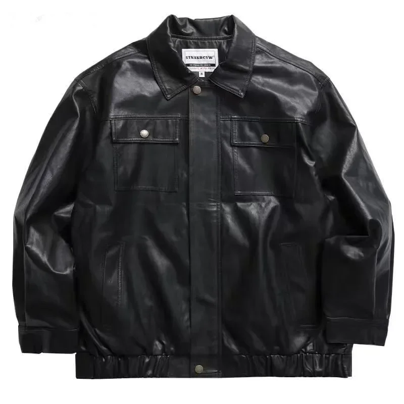Oversized Men's Leather Jackets Black VIntage PU Biker Coat