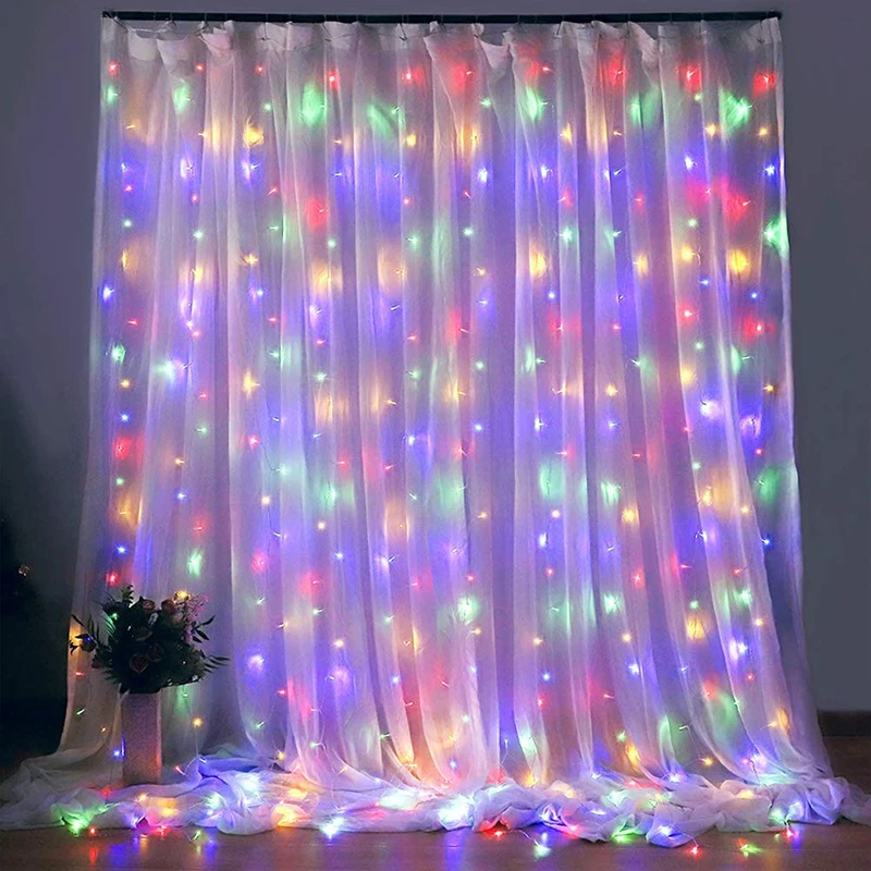 thumbnail image 1 of LED Garland Curtain Lights 8 Modes USB Remote Control Fairy Lights String Wedding Christmas Decor for Home Bedroom New Year Lamp, 1 of 5